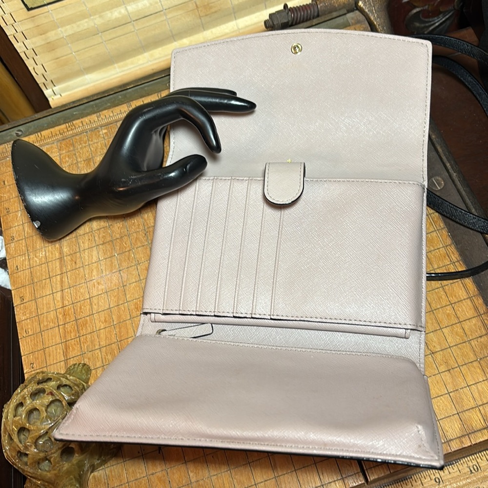 2 kate spade Crossbody Bags, Wallets w Detachable Strap, Black Cream Leather - Picture 7 of 17